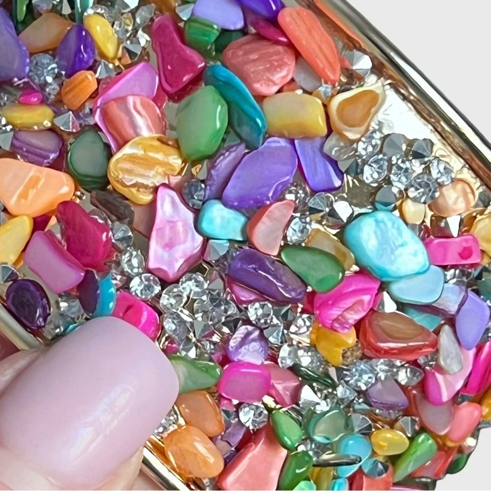 Multicolor Stone Embellished Gold Cuff Bracelet - Picture 9 of 10